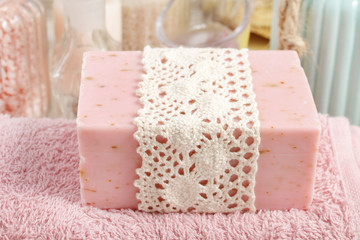 Pink bar of natural handmade soap