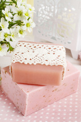 Pink bar of natural handmade soap