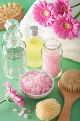 spa aromatherapy with gerbera flowers essential oil brush
