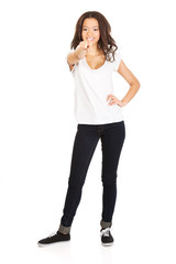 Young woman pointing on you
