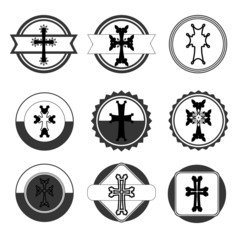 vintage set of crosses. armenian cross. stock vector