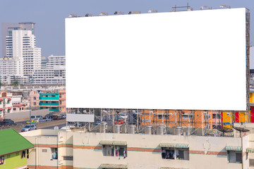 large blank billboard with city view background