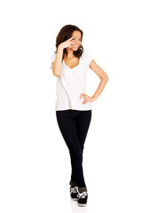 Fototapeta premium African teenager showing victory sign.