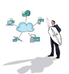 Composite image of corporate warrior