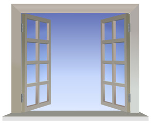 Vector version of opened divided window with blue background