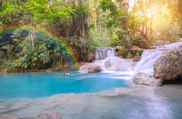 Waterfall in rain forest (Tat Kuang Si Waterfalls at Luang praba