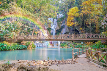 Waterfall in rain forest (Tat Kuang Si Waterfalls at Luang praba