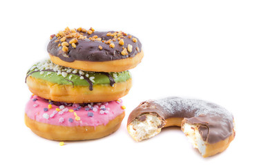 various glazed donuts isolate on white background.