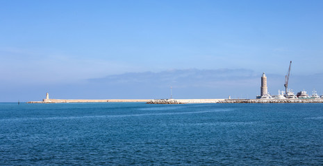 Livorno harbor entrance with lighthouse