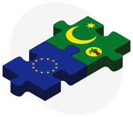 European Union and Cocos (Keeling) Islands Flags in puzzle