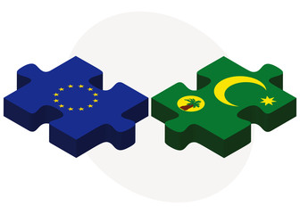 European Union and Cocos (Keeling) Islands Flags in puzzle