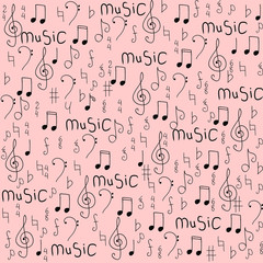 Cartoon hand drawn vector seamless pattern on the topic of music