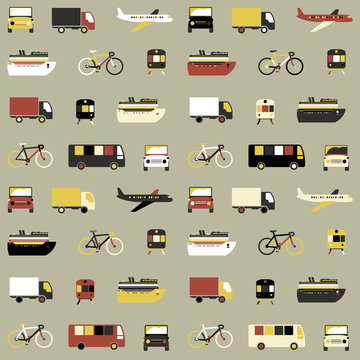 Seamless pattern with colorful transport icons