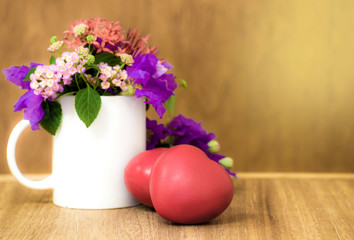 Heart of love in Valentine's day on wooden.