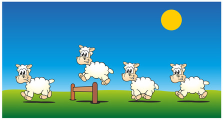 Obraz premium Sheeps Jumping Day