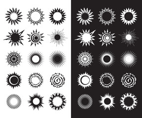 Set of stylized vector symbols, signs of the Sun.