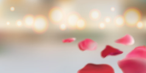 Unfocused blurred romantic background with rose petals.