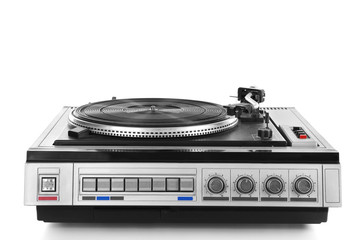 Fototapeta premium Vintage turntable vinyl record player isolated on white