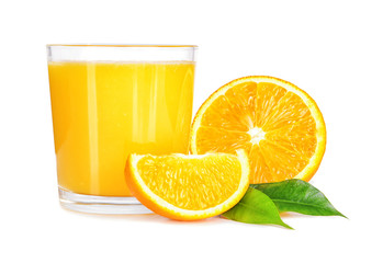 Glass of orange juice isolated on white