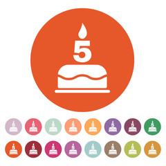 The birthday cake with candles in the form of number 5 icon