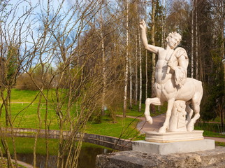 Ancient Centaur Sculpture on the bridge in Pavlovsk park