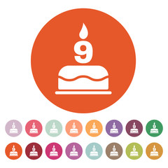 The birthday cake with candles in the form of number 9 icon