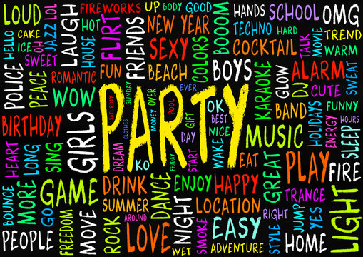 Party / Word Cloud, Tafel / Board - Words/Worte