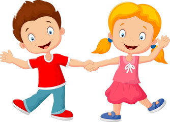 Cartoon little kids holding hand
