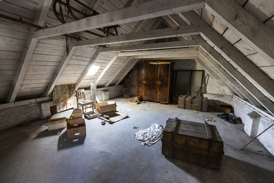 Old attic with hidden secrets of an abandoned house