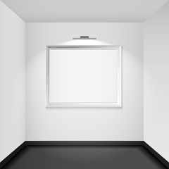 Gallery room interior blank picture frame illuminated vector 