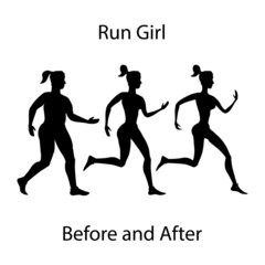 Simple cartoon woman before after run girl