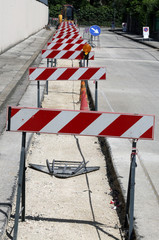 hurdles in the construction site during the roadworks for the la