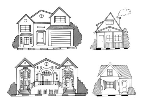 hand drawn houses vector