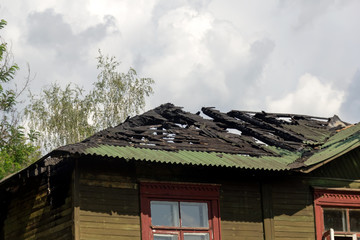 Burnt roof of house