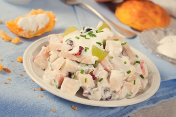 Chicken salad with grapes, apples and cranberries