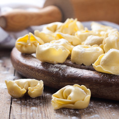 Homemade raw Italian tortellini 