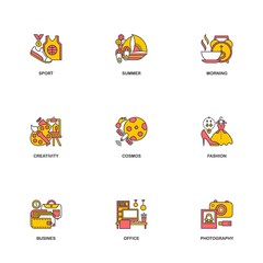 Compositional color line icons set.