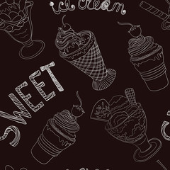 chalkboard with different types of ice-cream seamless pattern