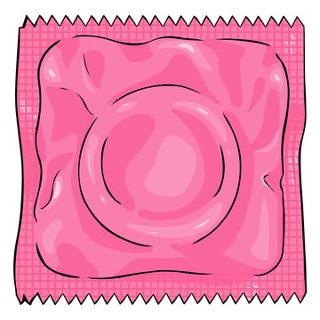 Vector Single Cartoon Condom in Pink Package