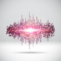 Exploding party music wave made of notes