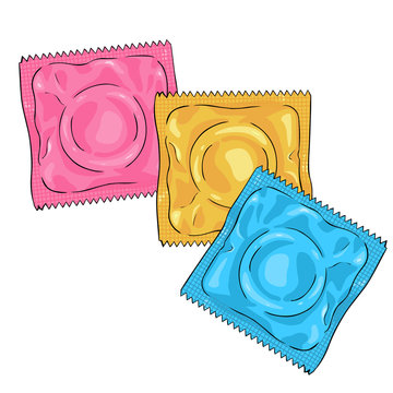 Vector Cartoon Color Condoms