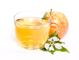 isolated cup of apple juice and apple fruit