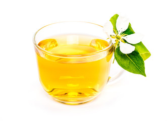 isolated cup of apple juice and flower