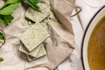 Stock cube in rustic style