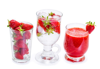 Strawberry smoothie with fresh berries isolated on white backgro