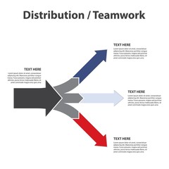 Teamwork and Focus on Results - 3 Horizontal Diverging Arrows