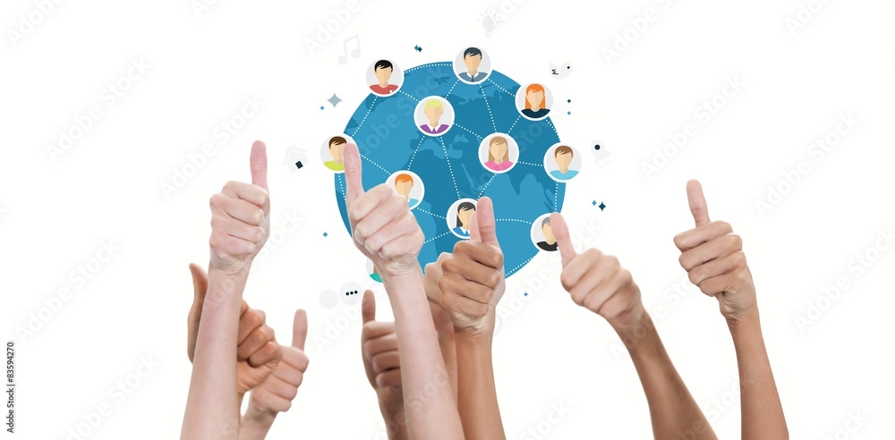 Poster composite image of thumbs raised and hands up