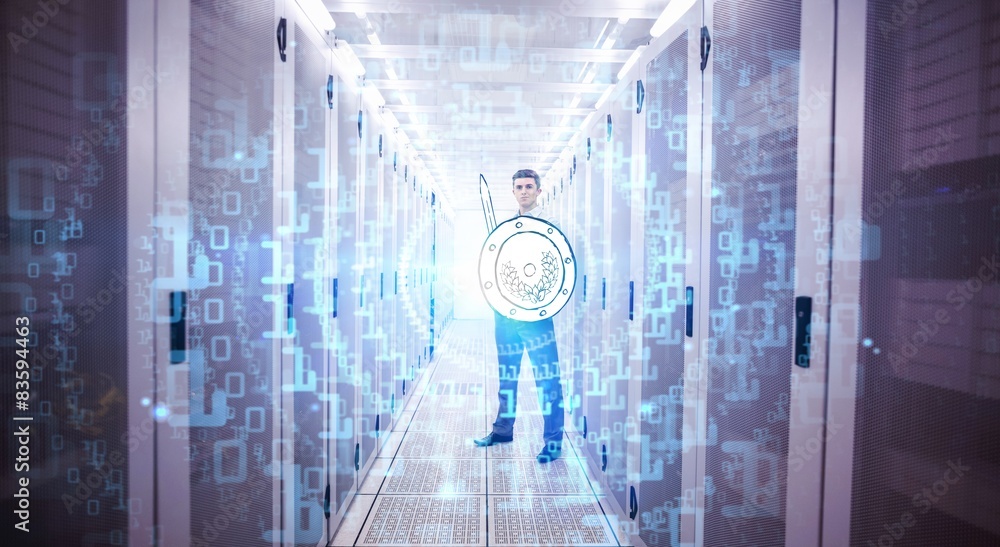 Poster Composite image of shiny spiral of binary code