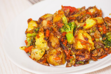 fried mixed vegetables with mushrooms