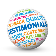 TESTIMONIALS tag cloud on vector sphere icon